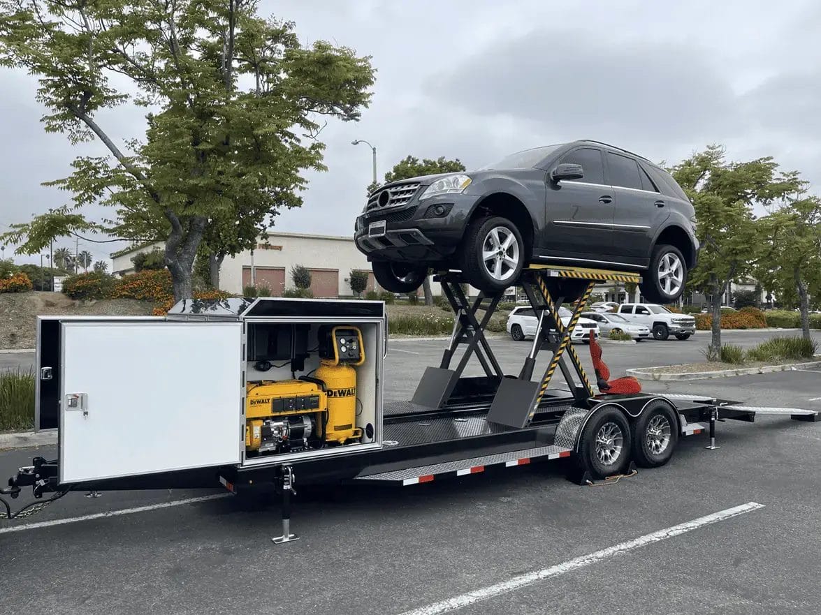 A car on a car lift
