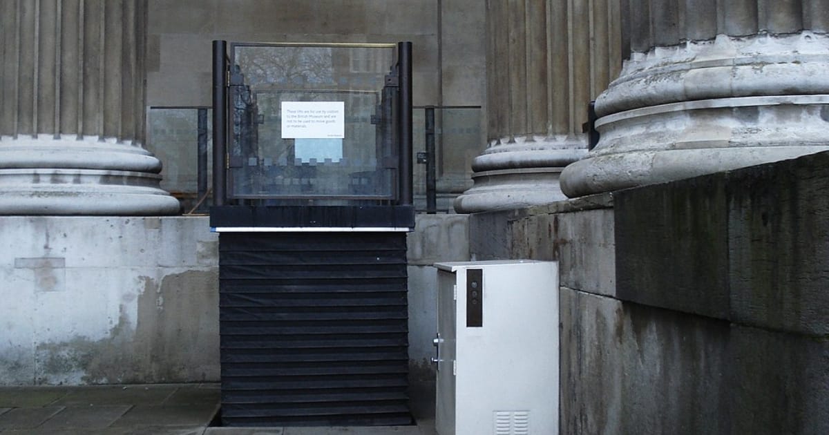 A platform lift outside of a building